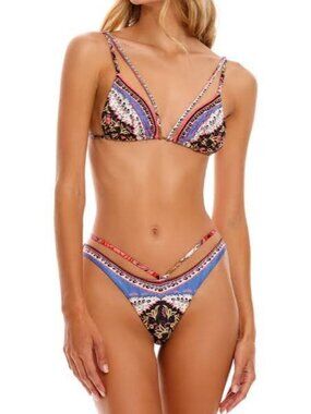 AGUA BENDITA Halle Embroidered Triangle Bikini Top & Beryl Bottom Swimsuit Set
